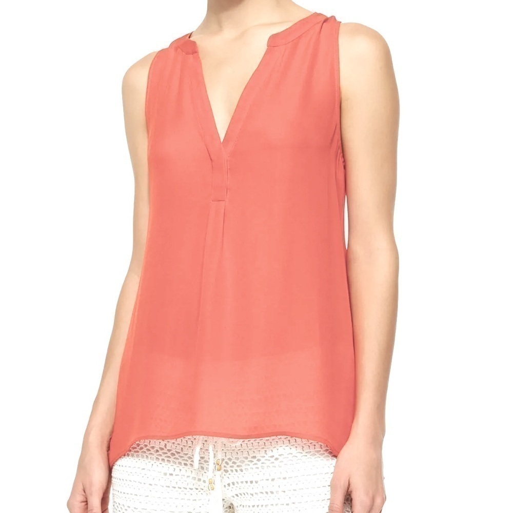 Joie Aruna 100% Silk Blouse Small Coral Sleeveless V-Neck Tank Top